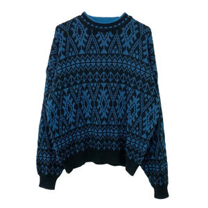 Vintage 80s 90s Botany 500 Blue Black Mockneck Sweater Cosby Mens Large